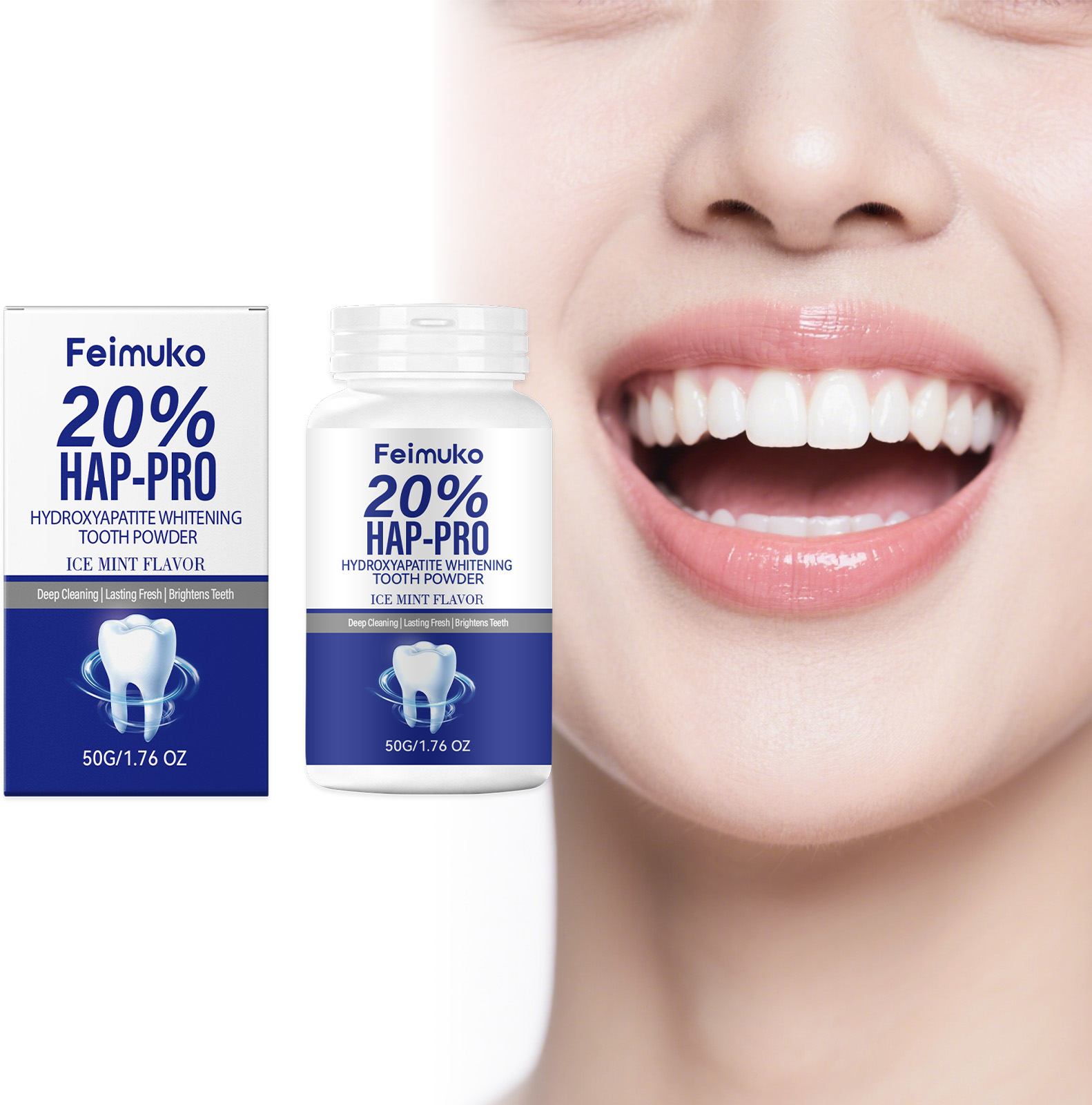 Teeth Whitening Instant - 20% Hydroxyapatite Tooth Powder Remove Plaque