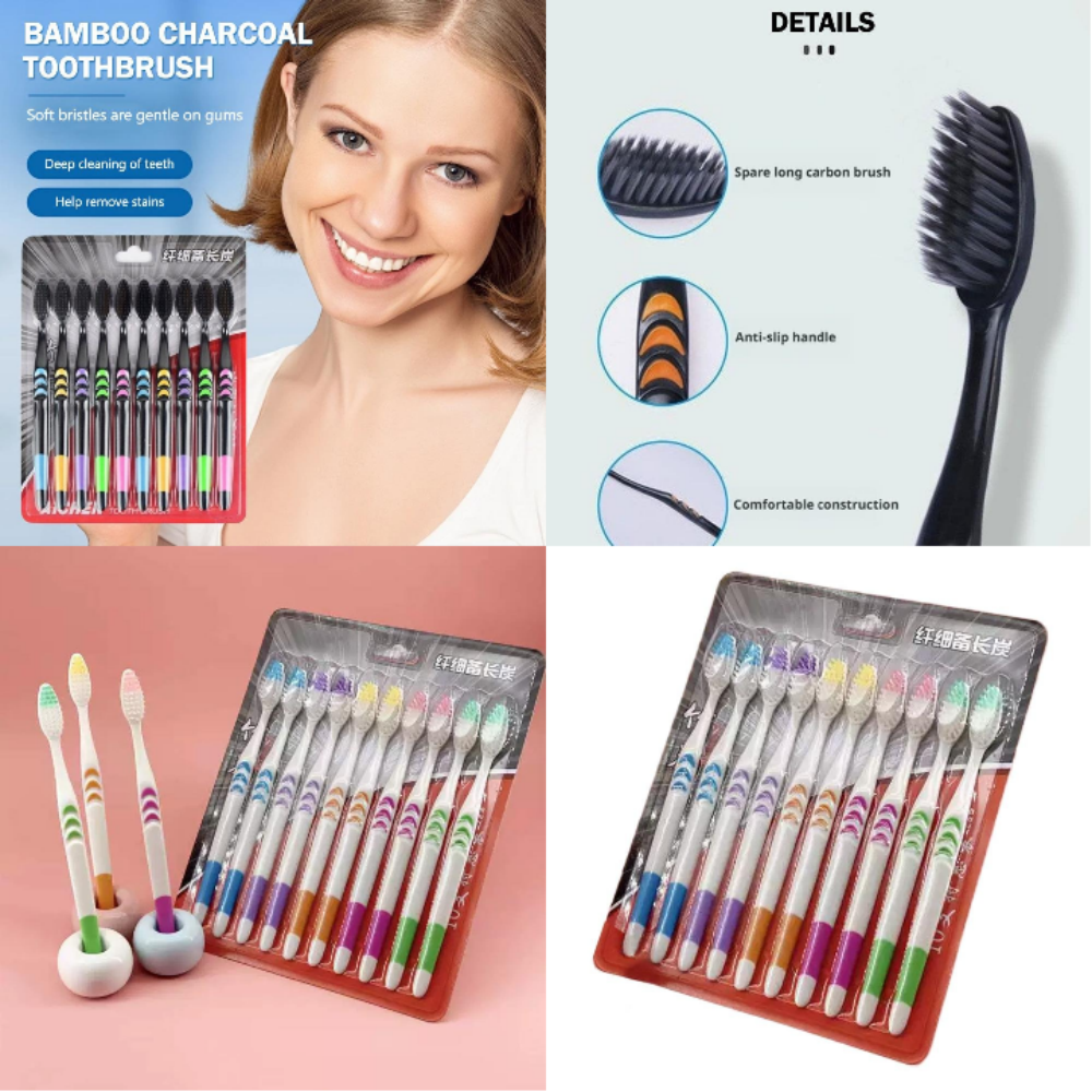 Teeth Whitening Charcoal - 10PCS Toothbrush Natural Bamboo Toothbrushes Set