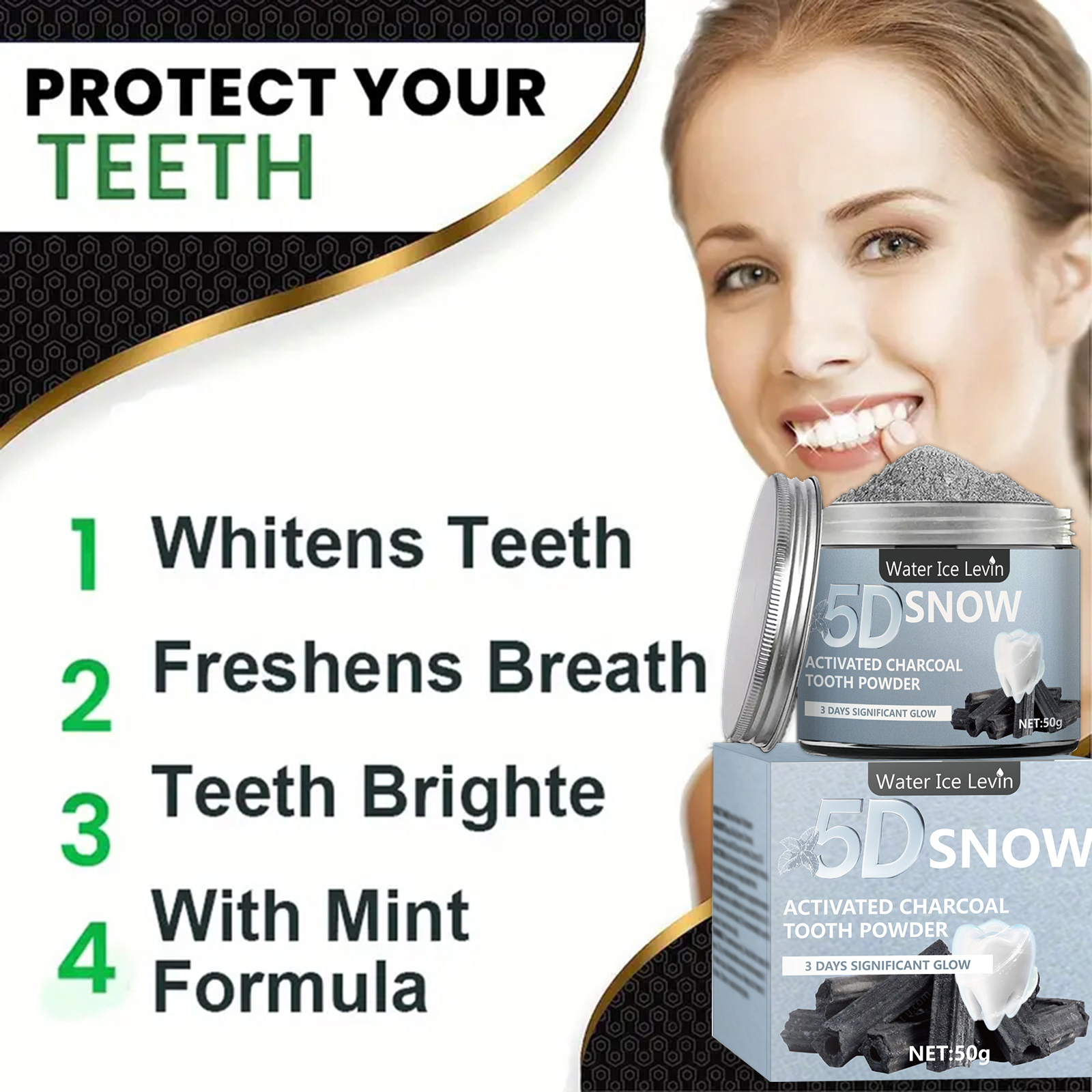 Water Ice Levin 5D Snow Activa - Teeth Whitening Charcoal บทวิจารณ์และราคา