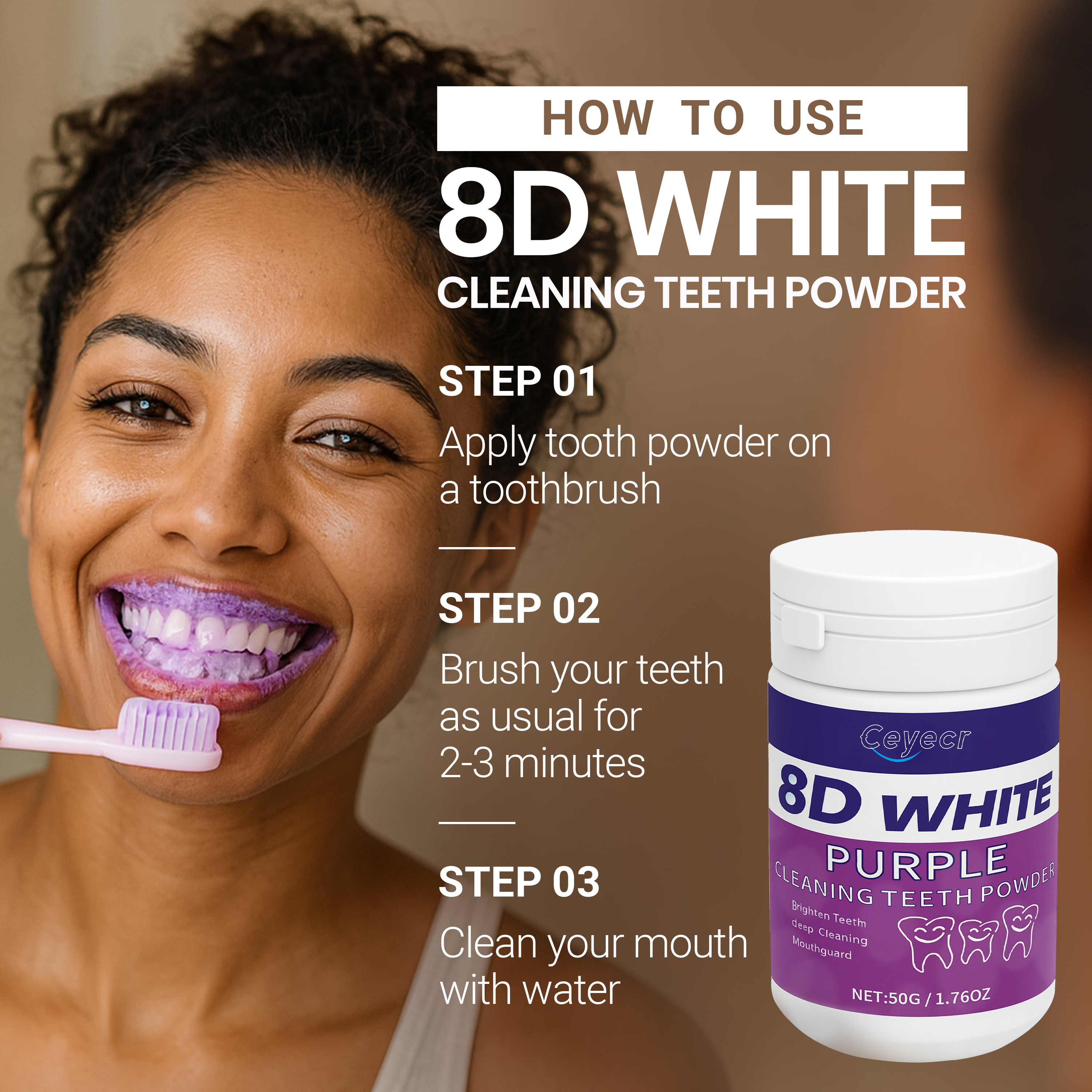 8D white Teeth Whitening Powde - Teeth Whitening Instant บทวิจารณ์และราคา