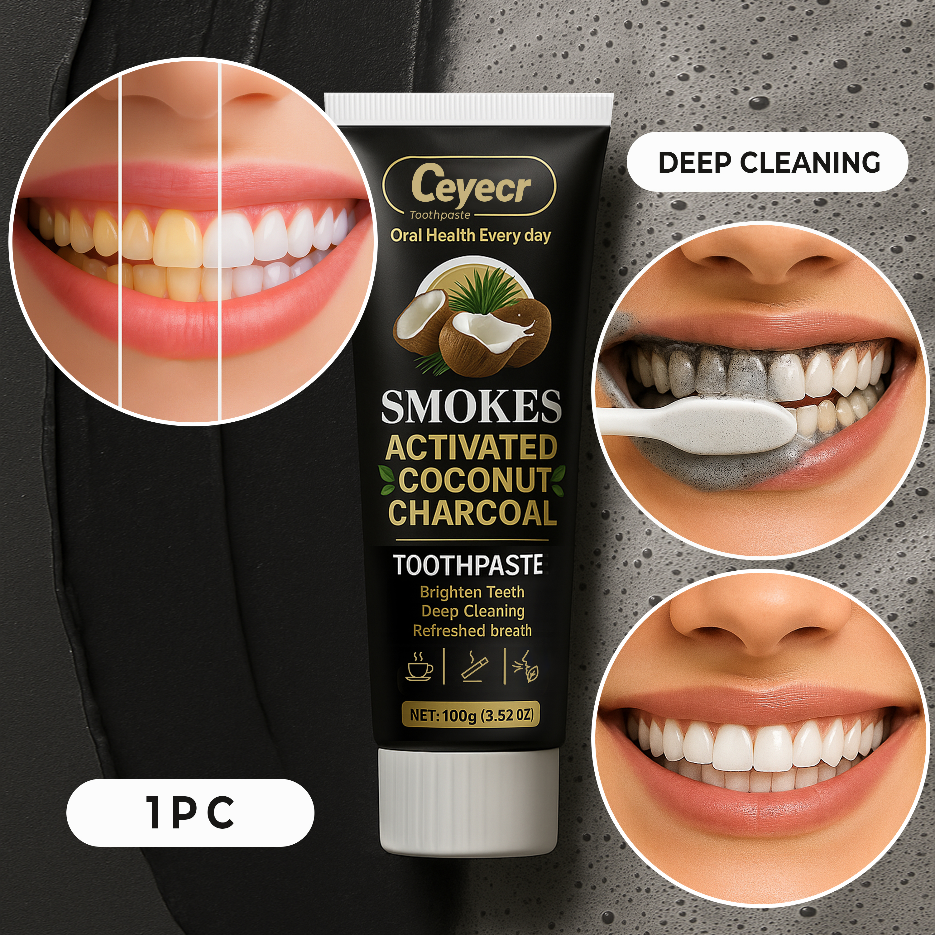 1pc Natural Activated Charcoal - Remineralizing Toothpaste บทวิจารณ์และราคา
