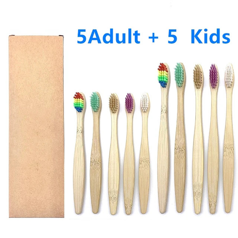 10PCS Natural Bamboo Toothbrus - Teeth Whitening Charcoal บทวิจารณ์และราคา