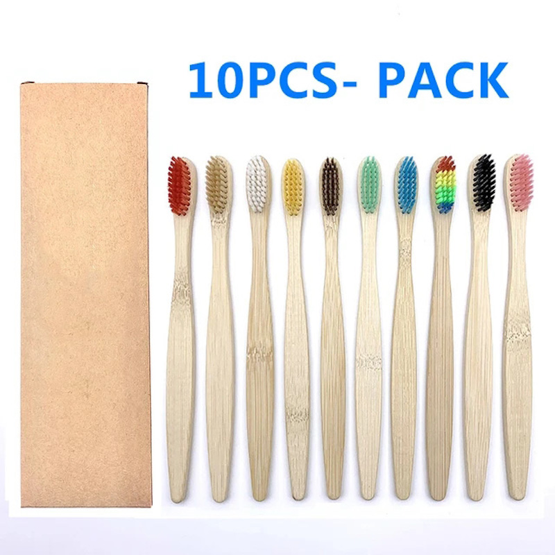 10PCS Natural Bamboo Toothbrus - Teeth Whitening Charcoal บทวิจารณ์และราคา